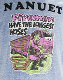 Vintage Joke Tee - Men's Medium 1970s T Shirt - Firemen Have The Longest Hoses - Vulgar Humor 70s T-Shirt - Brindled Blue - Chest 42 - 50040