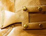 Size 6.5 Leather Loafers - Never Worn - 1960s Tan Shoes - Hipster 60s Brown Pumps - 6 1/2 Loafer - Modernist Studded Buckle - 43188-2
