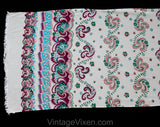 1940s Rayon Print Scarf - 40s Pink Magenta Blue Green & White Paisley Muffler - Border Print Cold Rayon 40's Casual Spring Rectangular Scarf