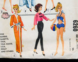 60s Vintage Doll's Sewing Pattern - Dress Set, Evening Gown, Coat & Hat, Kimono - Dated 1962 for 11 1/2 Inch Fashion Doll - McCalls 6260