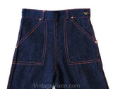 Size 000 1950s Denim Capri Pants - XXXS Authentic 50s Classic Pedal Pushers - Dark Blue Indigo Cotton - Pin Up Girl NWT Deadstock - Waist 24