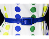 Size 10 60s Polka Dot Dress - Summer Sleeveless Mod Sheath with Original Belt - White Yellow Blue Green Indigo Purple 1960s NOS - Waist 27.5