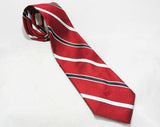 Men's Designer Tie - Maroon Red & Silver Gray Striped Necktie - 1970s Guy Laroche Paris France Label - 70s Burgundy Collegiate Preppie Style