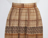 Size 6 Brown Plaid Skirt - Soft Paisley Print Jersey Knit - 1980s Paris Designer Label - Fall 1970s Preppie Style - David Mac G - Waist 25.5