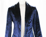 Size 6 Navy Panne Velvet 1960s Jacket - Gorgeous 60s Rock Star Blazer - Open Front - Sumptuous From Seventh Avenue Showroom NYC - Bust 34