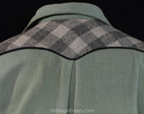 Men's Small 1930s 40s Western Shirt - Sage Green Gabardine & Gray Plaid Mens Top - 30s Autumn Rockabilly Cowboy - Long Sleeve - Chest 38