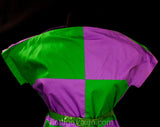 Large 1960s Cotton Shirt - Kelly Green & Purple Color Block Canvas Top - Size 12 Parti-Color 60s Court Jester Style Tunic and Belt - Bust 42
