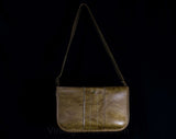 Large 1970s Overnight Bag - XL Handbag Purse - Make-Up Case - Makeup Shoulder Bag - Tweedy Panels & Tan Leathery Vinyl - Light Brown Tote