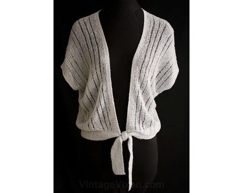 Large 70s Lavender Wrap - Chenille Openwork Knit Cardigan - Size 14 - Light Purple - Batwing Sleeves - Mint Condition - Waist 32 - 35241