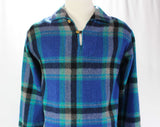 Men's Large 60s Shirt - Long Sleeved - 1960s Turquoise Lumberjack - Teal Blue & Black Wool Lumber Jack - Fall - Autumn - Chest 46 - 9667