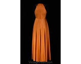 Small 1970s Peach Evening Dress with Triple Straps - Sexy Size 6 Summer Gown - Sun Kissed Terracotta Silky Jersey - 70s Glamour - Bust 34.5