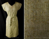 Size 4 Olive Green Dress - Late 1950s Beatnik Style Nubby Casual Dress - Zip Front - 50s 60s Mint Condition - Deadstock - Bust 34 - 37525-1