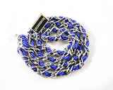 Beautiful Indigo Blue Spiral Cord Gold Chain Hip Belt - Any Size - Summer Waist Jewelry - Accessocraft NOS - 1960s Woven Brass Links