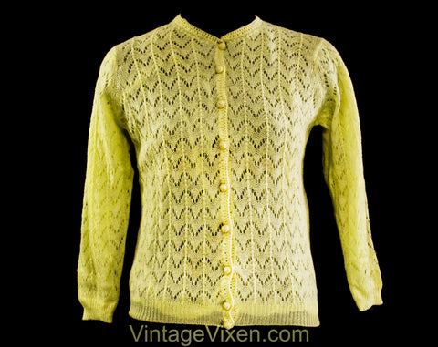 Size 4 Top Quality Yellow Wool Cardigan - Small 1950s Audrey Look Preppy Classic - Lemon Spring Sweater - 50s 60s Deadstock - Bust 32.5