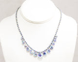 1950s Complete Parure - Fiery Blue & Pink Rhinestones - Princess Chic 50s Necklace, Bracelet, Clip Earrings - Flashy Aurora Borealis - 50426