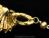 Antique Style Seashell & Pearl Necklace - Victorian Revival 1950s 1960s Goldtone and Rhinestones - Mermaid Aquatic Queen of the Sea