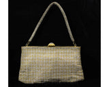 1950s Gold & Silver Purse - 50s Metallic Formal Handbag - Posh Glamour Girl Evening Bag - Beaded Houndstooth Pattern - Hand Made in France