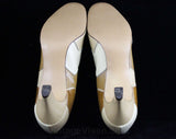 Size 8.5 Shoes - Unworn Mod 1960s Patchwork Leather Pumps - 8 1/2 B - Tan & Caramel Brown Patches - Secretary Style - Deadstock - 47069