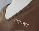 Large Sasson T Shirt - Vintage 1980s Tee - Cocoa Brown Cotton Knit - Size 12 Short Sleeve Jersey Knit T-Shirt - New York Paris - Bust 40
