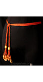 Size Medium Bohemian Belt - Resort 1970s Boho Tie Style with Wooden Beads & Cork Tassel - Size 10 to 12 Beige Tan Curry Orange Neutrals