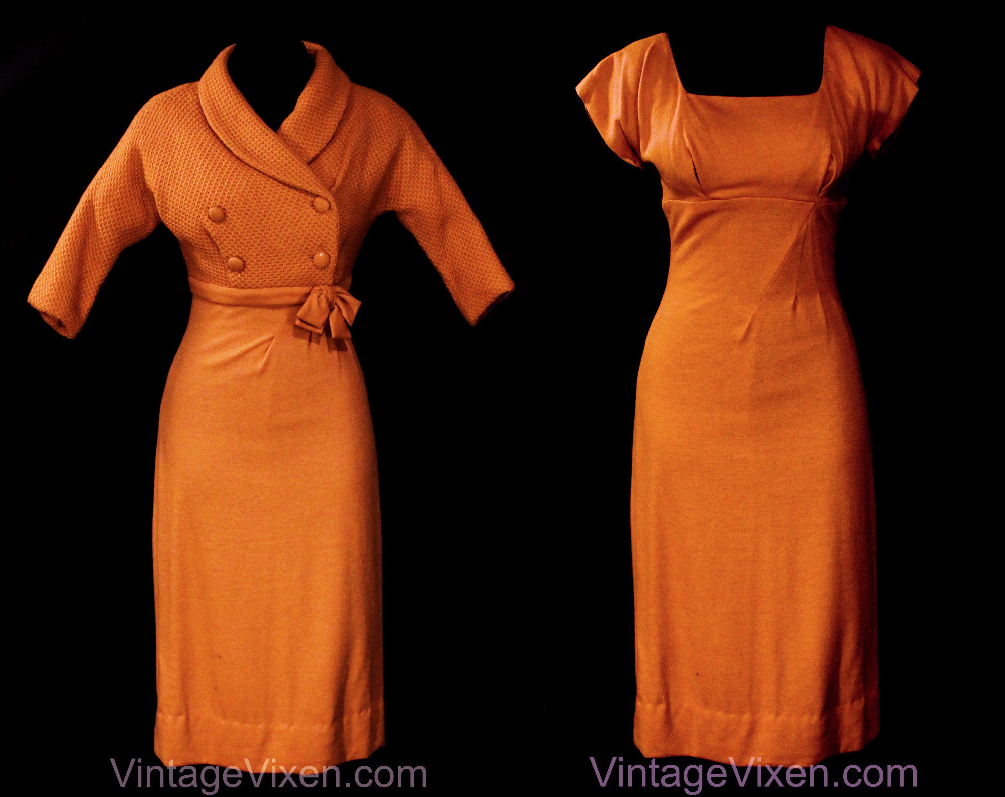 Size 4 1950s Wiggle Dress & Knit Jacket - Sexy Fitted Pumpkin Orange B Vintage Vixen Clothing Size 4 1950s Wiggle Dress & Knit Jacket - Sexy Fitted Pumpkin Orange B Vintage Vixen Clothing