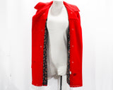Size 12 Red Coat - Mod 60s 70s Wool Blend Jacket - Double Breasted Hip Length Overcoat - Fall Winter 1960s Modernist Outerwear - Bust 39