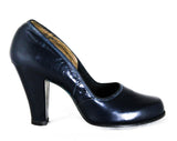 Size 6 1940s Navy Shoes - Dark Blue Leather Pumps with Classic Design - WWII Era 40s Deadstock High Heels - Size 6A and 6AA Narrow MISMATCH