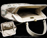 1960s Needlepoint Handbag - Laurel Wreath Vines Purse - 60s Elegant Tapestry Style Bag - Beige Green Taupe - Grecian Greek Neoclassical