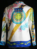 Size 6 Designer Shirt - 1960s Oleg Cassini Suns & Eagles Scarf Print Silk Top - Posh High End Haute Style 60s NOS Deadstock - Bust 34.5