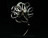 Airy Petals Pin & Earrings - Glam Rhinestones - 1950s 1960s Gift Idea - Gold Demi Parure - Long Stemmed Flower - 50s - 60s Deadstock - 42437