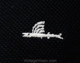 Small Black Polo Shirt by Catalina - 1950s Cotton Pique Knit Casual Top - Flying Fish Logo - Short Sleeve Summer Beach Surfer - Bust 41