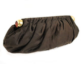 1930s 1940s Cocoa Brown Purse - Lush 30s 40s Panne Velvet Clutch Handbag - Art Deco Brass Knobs - Unique Opening - Lewis Collector Bag