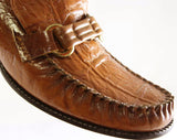 Size 7 Leather Loafers - Unworn 60s Shoes - 1960s Mod Casual Loafers - Slick Caramel Brown Textured - Kitsch Preppie 60s Deadstock - 46975-2