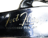 Size 5 1940s Peep Toe Shoes - Open Toe Navy Blue Leather Heels with Ribbon Candy Eyelet Cutwork - 40's Pin Up Pumps - 40s NOS Deadstock