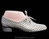 Size 7 1960s Shoes - Never Worn Beige Mod 60s Pumps - 1920s Flapper Inspired Lace Up Oxfords - Perforated Leather - 7 N - 7N - 50616-1