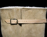 Size 6 1/2 Beige Suede Boots - 1970s Deadstock - Faux Shearling Lining - Beautiful Quality - Leather Buckle - Hiking Boot Sole - 43694-4
