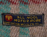 Antique Automobile Blanket - 1900s 1910s Wool Motor Robe - Authentic Edwardian Textile - Tan Jade Green & Red - Rectangular 36 x 41 Inches