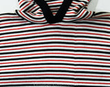 Small Striped Shirt with Hood - 1970s Short Sleeve Hooded Top - Navy Blue Red & White - Ladies 2 to 6 - Teen Girls 14 16 - NWT 70s Deadstock