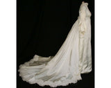 Size 8 Wedding Dress - Gorgeous Pearls & Lace-on-Satin Bridal Gown with Formal Detachable Train - 1960s Empire - Deadstock - Bust 34.5