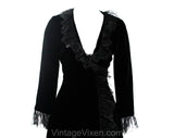 Size 8 1930s Evening Coat - Authentic 30s 40s Velvet Princess Coat with Chantilly Lace Collar & Cuffs - Exquisite Wrap Design - Bust 34.5