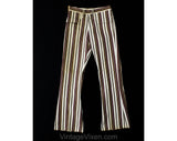 Size 000 Bellbottom Pants - Terrific 1960s 70s Striped Juniors Bell Bottom Hip Huggers - Teen Trousers - Girls Low Rise 1970s Hippie NOS