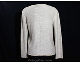 Size 6 St John Cardigan - Designer 70s Suit Separates - Oatmeal Textured Wool Knit Natural Cream Crochet Trim - Open Front Sweater - Bust 34