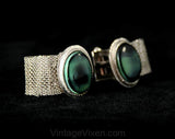 Blue Gray 1950s Cufflinks - Solid Smooth Glass Cabochons & Silver Hue Metal - 50s 60s Men's Jewelry - Handsome Mid Century for French Cuffs