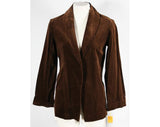 Size 8 Brown Blazer - 1970s Chocolate Velveteen Jacket - Fall Autumn Boho - Open Front - 70s Office Suit Separates - Bust 34.5 - 31548-1
