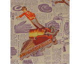 Men's Small 70s Shirt - Terrific Antique Hunter Print 1970s Mens Shirt - Novelty Print - Antique Toy Banks & Newspaper - Chest 38 - 22240