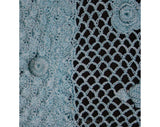 Size 6 Special Cardigan - Turquoise Blue Fishnet Crochet with Grapes Motif - Spring - Fish Net - Hand Crochet - Bust 35.5 - Hip 35.5 - 28285
