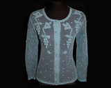 Size 6 Special Cardigan - Turquoise Blue Fishnet Crochet with Grapes Motif - Spring - Fish Net - Hand Crochet - Bust 35.5 - Hip 35.5 - 28285