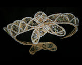 1950s Bridal Wedding Crown - Vintage Tiara Headpiece - Pearly White Pearlescent Beads & Sequins - Elegant 50s Princess Style Head Piece