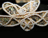 1950s Bridal Wedding Crown - Vintage Tiara Headpiece - Pearly White Pearlescent Beads & Sequins - Elegant 50s Princess Style Head Piece