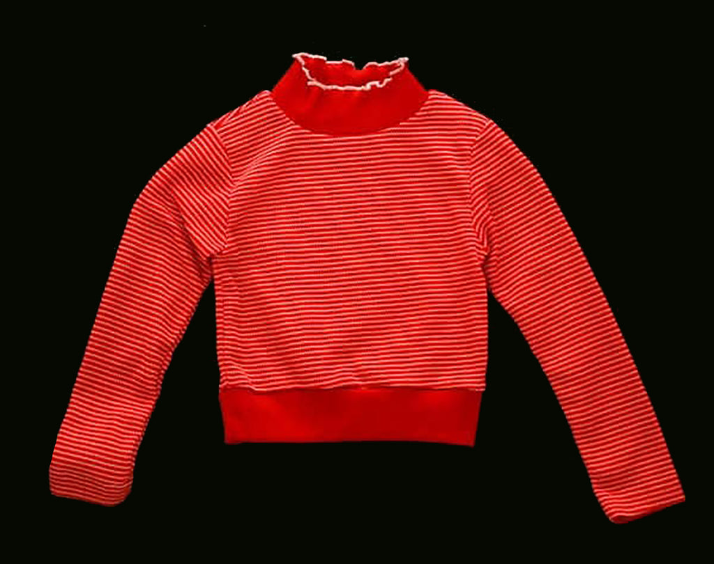 Girls 2T Red Shirt - 60s Sitcom Style Maroon Striped Girl's Top - Deadstock - Fall - Long Sleeved - Red Stripes - Mint Condition - 38639-1